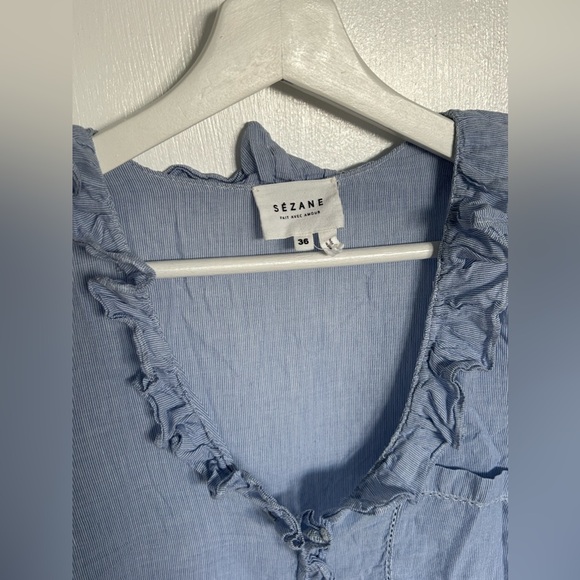 Sézane blue stripe ruffle blouse - Picture 3 of 4
